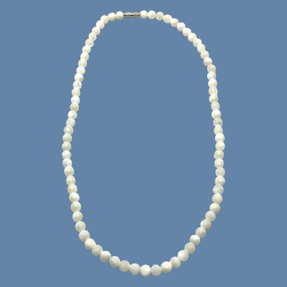 Vintage Mother of Pearl Necklace Balamuti Nacre Beads MOP 20" Natural Minimalist - Picture 5 of 9